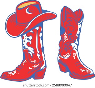 Western Cowboy Boots and Hat Vector