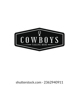 Diseño vintage del logo de la guitarra del país del cowboy occidental