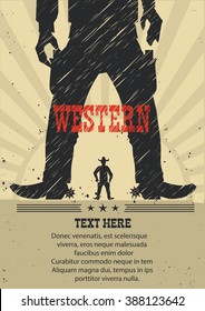 Western Cowboy Duel Gunfight.Vector American Poster For Text