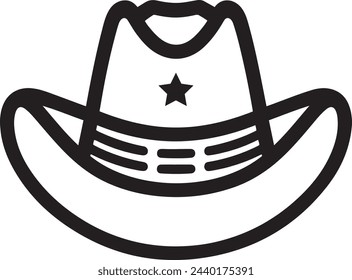 Western cowboy hat icon outline vector illustration in black color. Cowboy hat line icon Silhouette vector style on white background.