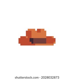 Western cowboy hat. Pixel art icon. 8-bit. Sticker design. Game assets. Isolated vector illustration.