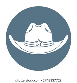 Western cowboy hat with star on band in blue circle logo symbol