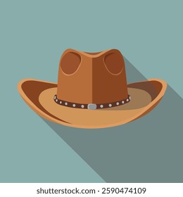 Western Cowboy Hat Vector Illustration, Classic Brown Leather Hat with Curved Brim and Decorative Band, Wild West Theme