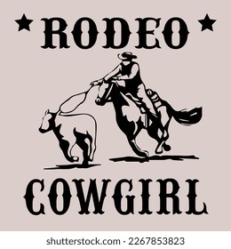 Western Cowboy Southern USA ranch wear Bull Cowboy Cowgirl Vintage Retro trend  t-shirt design Slogan Logo Graphic Vector. Tee shirt and apparel print in Rodeo style. T-shirt Vector illustration.