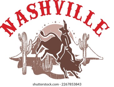 El rancho Western Cowboy Southern USA usa vectores de vestuario Bull Cowboy Vintage Retro diseño de camisetas Slogan Logo Vector Gráfico. Camisa de té y ropa impresa al estilo Rodeo. Ilustración del vector de camisetas.