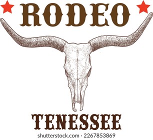 Western Cowboy Southern USA ranch wear Bull Cowboy Cowgirl Vintage Retro trend  t-shirt design Slogan Logo Graphic Vector. Tee shirt and apparel print in Rodeo style. T-shirt Vector illustration.