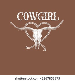 El rancho Western Cowboy Southern USA usa vectores de vestuario Bull Cowboy Vintage Retro diseño de camisetas Slogan Logo Vector Gráfico. Camisa de té y ropa impresa al estilo Rodeo. Ilustración del vector de camisetas.