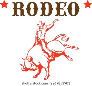 Western Cowboy Southern USA ranch wear Bull Cowboy Cowgirl Vintage Retro trend  t-shirt design Slogan Logo Graphic Vector. Tee shirt and apparel print in Rodeo style. T-shirt Vector illustration.