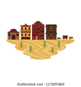 Western Cowboy Town Vintage Desert Landscape Vector