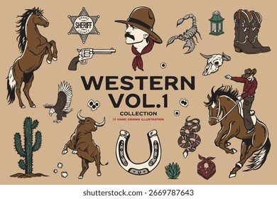 Western Cowboy Vector Illustration Collection Vol.1