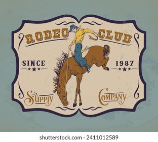 western cowboy vintage design, cowboy up, horse jumping with cowboy vector, rodeo cowboy club typography, western desert artwork for t shirt, sticker, graphic print