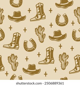 Western Cowboy Vintage Seamless Pattern