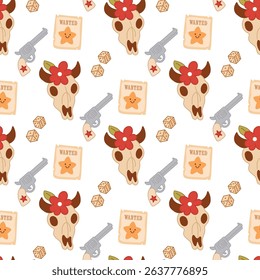 Western Cowgirl cowboy Disco Skull Pattern Design  