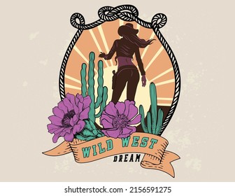 Western Cowgirl Design Vector For Print