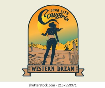 Western Cowgirl Typography Design Vector