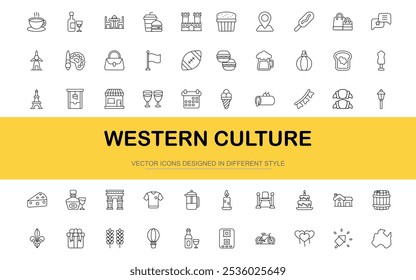 Western culture icon set. Vector illustration in modern thin line style of computer graphics related icons.