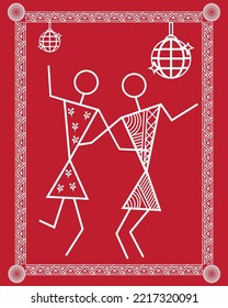 Western dance forms drawing in Warli Painting, Western dance forms Warli art, illustration, vector, wallpaper.