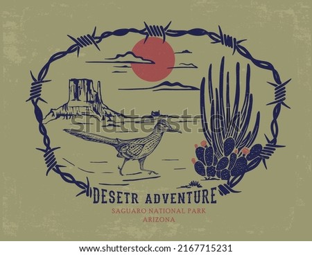 western desert adventure typography vector design