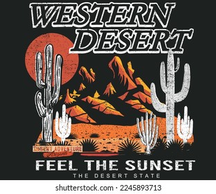 Western desert, Arizona desert vector design for t-shirt poster, background and sticker.