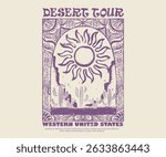 Western desert artwork. Desert vibes artwork design for sticker, poster, background, fashion and others. Arizona vintage print design for t shirt.