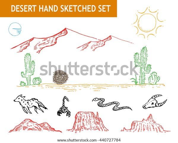 Western Desert Doodle Set Editable Clip Stock Vector (Royalty Free ...