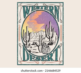 Diseño gráfico del desierto occidental para camisetas, afiches, pegatinas y otros.