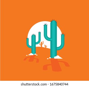 Western desert landscape at sunset vector illustration.