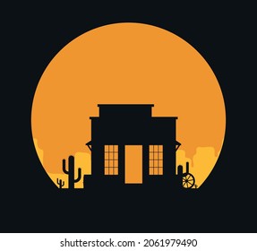 Western desert landscape at sunset vector illustration.