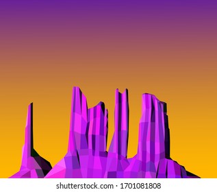   Western desert. Rocks. Abstract colors. Polygonal art.