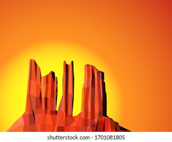   Western desert. Rocks. Sunset. Polygonal art.