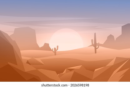 Western desert vector landscape with cactus