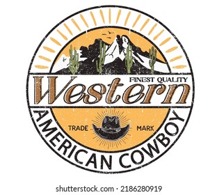 Western desert. Desert vibes vector design. Cowboy hat vector artwork. cactus wild. fire moon.