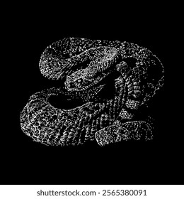 western diamondback rattlesnake hand drawing vector isolated on black background.