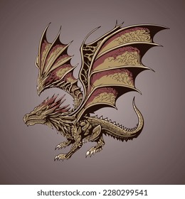 Western Dragon Flying Vector Illustration 