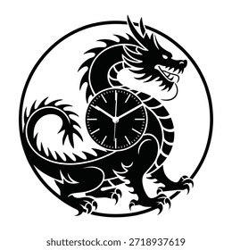 Western Dragon Silhueta relógio de parede redonda 3D recorte Design
