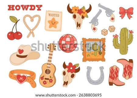 Western Element Collection Cowboy Accessories and Icons  set