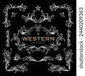 Western elements frame label vector banners vintage illustration