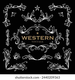 Western elements frame label vector banners vintage illustration