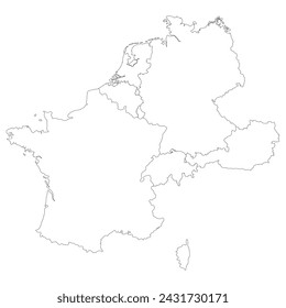 Western Europe country Map. Map of Western Europe in white color. svg