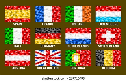 Western Europe low poly flags 