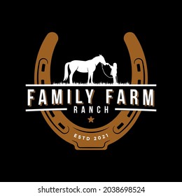 Western Family Ranch Logo Design, Horse Farm Logo Design Template