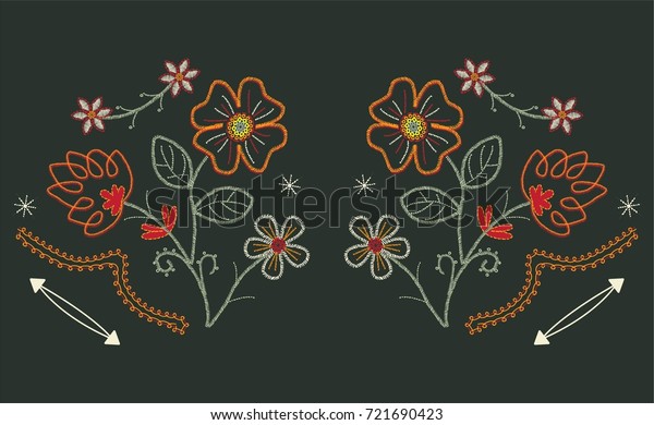 Western Flower Embroidery Stock Vector (Royalty Free) 721690423