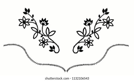 western flower vector embroidery design hand drawn