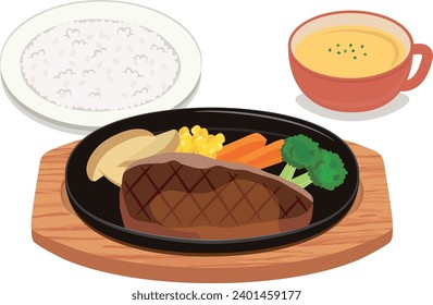 Western food
Beef steak set on a steak plate