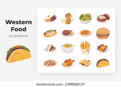 western food flat illustration set