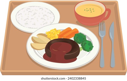 Western food
Hamburger set on a white plate
