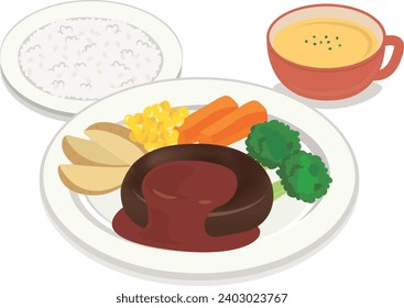 Western food
Hamburger set on a white plate
