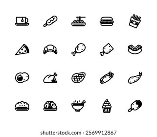 Western Food Icon Theme with Black Fill Icon. 