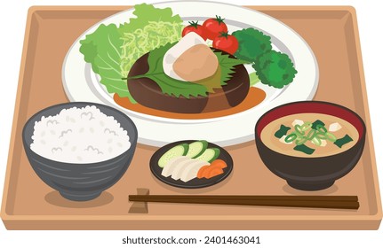 Western food
Japanese-style hamburger set meal served on a white plate