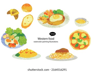 western food, watercolor painting illustrations